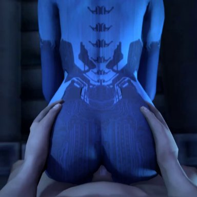 1boy, 1girl, 3d, animated, ass, ass grab, back, blue skin, completely nude, cortana, female, from behind, from behind position, halo (series), male