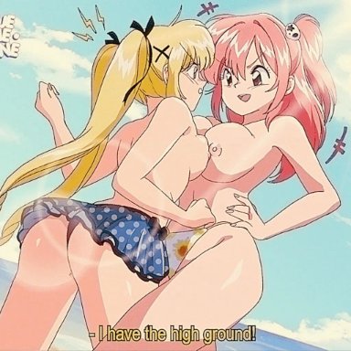 2d, 2d animation, 2girls, animated, areolae, ass, beach, big breasts, blonde hair, bluethebone, breasts, dead or alive, female, female only, honoka