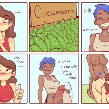 blue hair, cucumber, cum, cum inside, dark-skinned futanari, furraniko, futa on female, futanari, storern