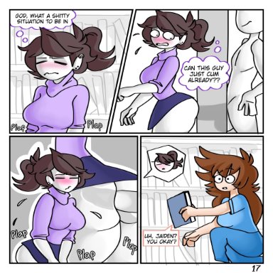 anal, anor3xia, clothed, comic, dark hair, glory hole, jaiden, jaiden animations, library, shgurr