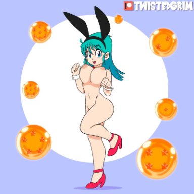 1girl, animated, bouncing breasts, breasts, bulma briefs, bunny girl, dragon ball, dragon ball z, green hair, nipples, nude, patreon, pussy, shounen jump, solo