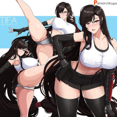 absolute territory, armwear, big breasts, black hair, drogod (artist), erect nipples under clothes, female, female only, final fantasy, final fantasy vii, gauntlets, long hair, nipples, nipples visible through clothing, red eyes