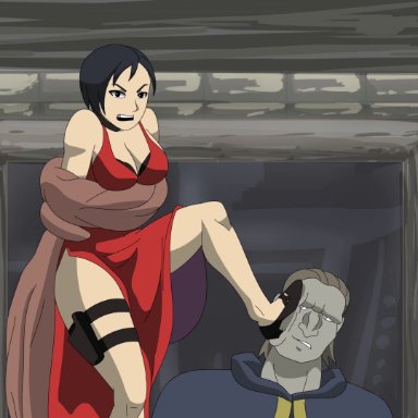 2d animation, ada wong, animated, areolae, asian, ass grab, assjob, bent over, big ass, big breasts, black eyes, black hair, breasts, buttjob, choker