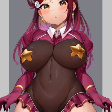 ass visible through thighs, blush, bunny ears, earrings, large breasts, love live!, red hair, revealing clothes, sakurauchi riko, tagme, tem10, thick thighs, thighhighs, wide hips, yellow eyes