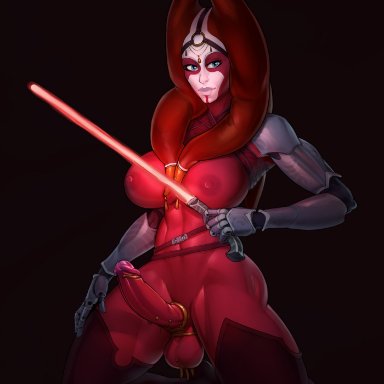 1futa, areolae, balls, breasts, dickgirl, erection, futa only, futanari, looking at viewer, nipples, penis, solo, star wars, testicles, wahafagart