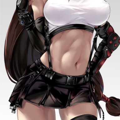 1girls, big breasts, breasts, cleavage, female, final fantasy, final fantasy vii, kilalesi, large breasts, looking at viewer, solo, thighhighs, tifa lockhart