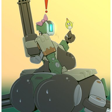 bastion (overwatch), big ass, big boobs, big booty, big breasts, huge ass, looking at viewer, nipples, sexy, sweat, thick ass, thick thighs