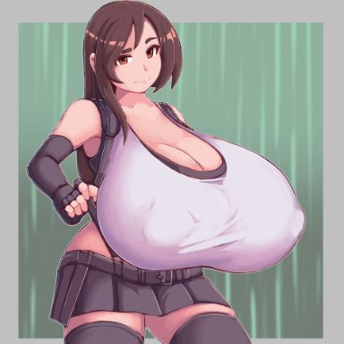 1girls, breasts, cleavage, female, female only, final fantasy, final fantasy vii, huge breasts, hyper breasts, kittenboogers, looking at viewer, solo, thighhighs, tifa lockhart