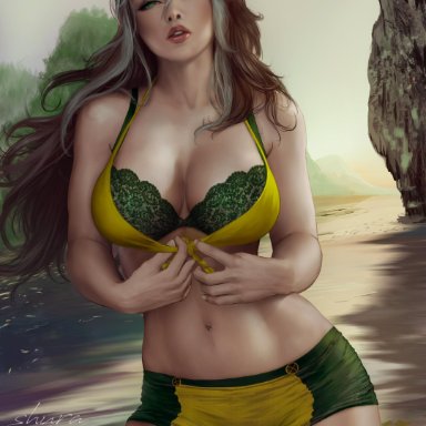 anna marie, big breasts, brown hair, female, female only, green eyes, long hair, marvel, mutant, rogue, rogue (x-men), shurakrgt, solo, solo female, solo focus