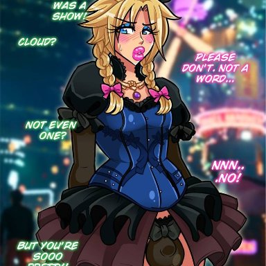 1boy, bimbo, blonde hair, blush, bulge, cloud strife, crossdressing, final fantasy vii, girly, panties, solo, trap