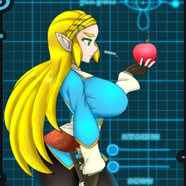 1girls, breast expansion, breasts, breath of the wild, female, huge breasts, kazuya zoey, nintendo, princess zelda, sheikah slate, the legend of zelda, zelda (breath of the wild)