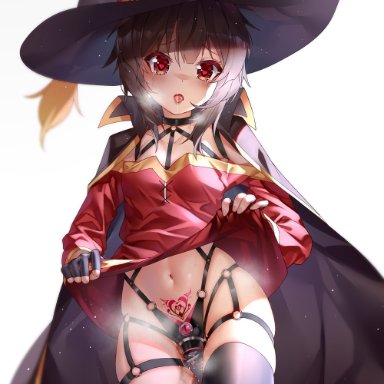 bandaged leg, bandages, belt, black cape, black choker, black gloves, black legwear, blush, breasts, cape, choker, collarbone, commentary request, dress, dress lift