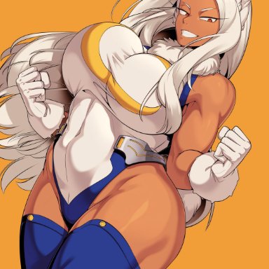 1girls, big breasts, breasts, bunny ears, cervina7 (artist), cleavage, female, female only, hero outfit(mha), large breasts, miruko, muscular female, my hero academia, red eyes, rumi usagiyama