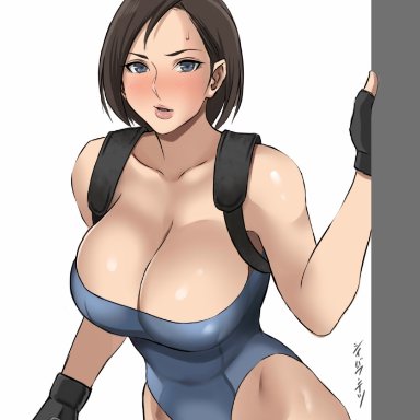 1girls, big breasts, breasts, cleavage, female, female only, jill valentine, large breasts, looking at viewer, resident evil, resident evil 3, shibusun, solo