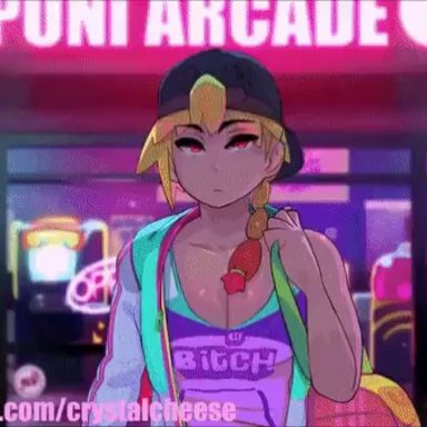 1boy, 1girl, ahe gao, ahegao, animated, arcade, armpit sex, armpits, blonde hair, blowjob, bouncing breasts, braid, cap, crystalcheese, cum