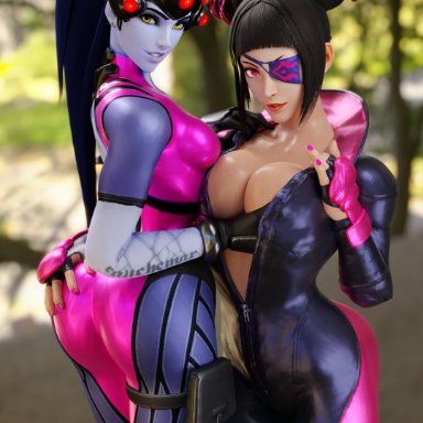 3d, adeptusinfinitus, ass, ass grab, blender, bodysuit, breast grab, breasts, cleavage, drill hair, eyepatch, female, female only, gloves, juri han