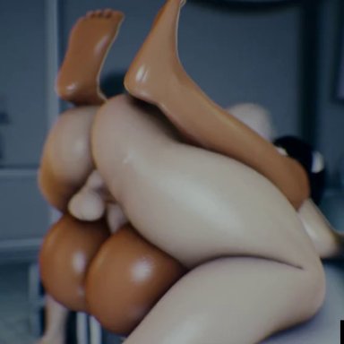 1futa, 1girls, 3d, animated, animation, ass, balls, balls deep, big ass, black hair, dark skin, dark-skinned female, deep penetration, dickgirl, dickgirl/female