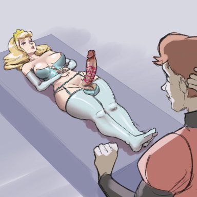 1futa, balls, big breasts, big penis, breasts, dickgirl, erection, futa with male, futanari, large breasts, nightpickle, penis, princess aurora, sleeping beauty, solo focus