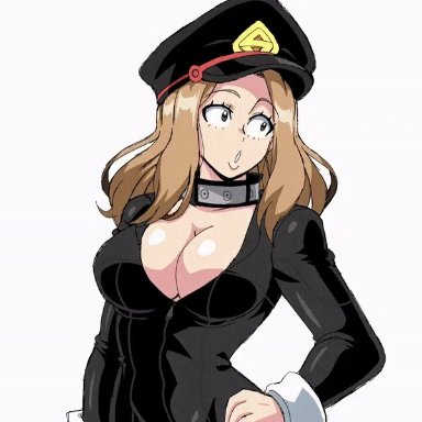 1girls, animated, big breasts, bodysuit, breasts, camie utsushimi, exposed breasts, female, female only, fondling, holding breast, large breasts, lewdamone, my hero academia, nipples