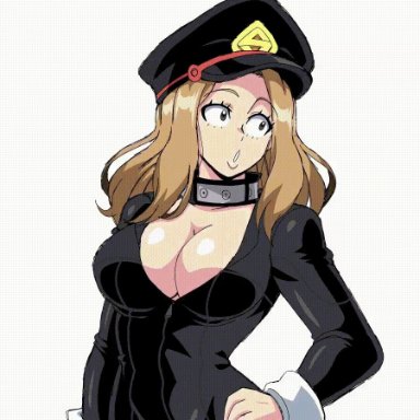 animated, big breasts, brown hair, camie utsushimi, female, female only, hero outfit(mha), lewdamone, long hair, my hero academia, nipples, solo, solo female, solo focus