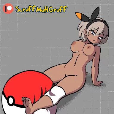 1girls, 2d, abs, alternate breast size, animated, areolae, ass, ball, barefoot, bea (pokemon), big breasts, blonde hair, blue eyes, bodysuit, breasts
