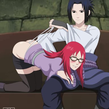 1boy, 1girls, ass, bent over, black eyes, black hair, blush, clothed, drooling, eyes rolling back, female, glasses, long hair, male, master chimichurri