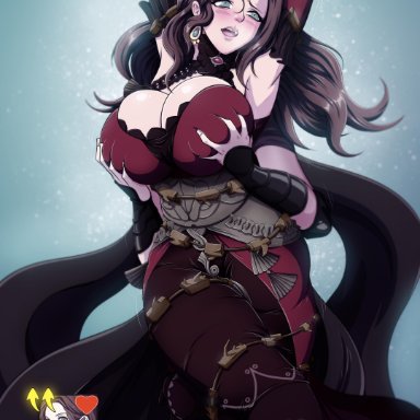 big breasts, billvicious, bondage, breast squeeze, brown hair, byleth (female), byleth (fire emblem), curvy, dorothea (fire emblem), dorothea arnault, female only, fire emblem, fire emblem: three houses, gameplay mechanics, green eyes