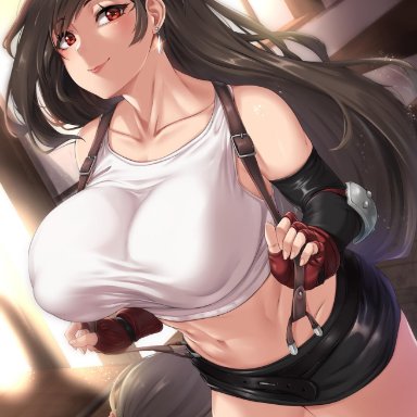 1girls, abs, big breasts, breasts, cleavage, female, female only, final fantasy, final fantasy vii, huge breasts, large breasts, looking at viewer, moisture (chichi), red eyes, solo