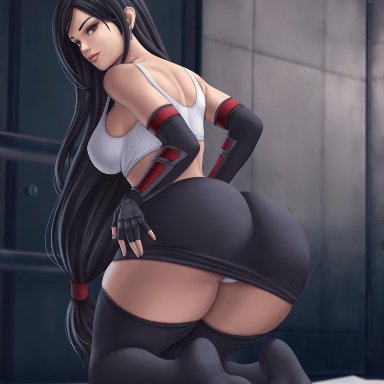 big ass, big breasts, black hair, brown eyes, female, female only, final fantasy, final fantasy vii, flowerxl, long hair, skirt, solo, solo female, solo focus, thick thighs