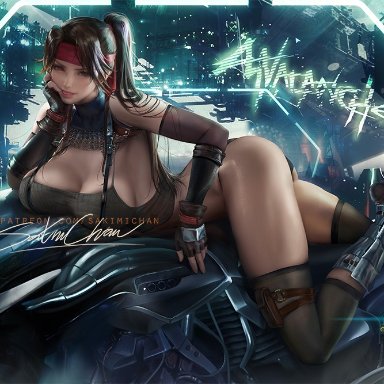 1girls, bike, brown eyes, brown hair, female only, final fantasy, final fantasy vii, final fantasy vii remake, jessie rasberry, panties, sakimichan, small panties, solo, solo female, solo focus