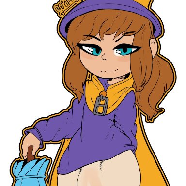 a hat in time, brown hair, clothing, futanari, hat kid, turquoise eyes