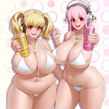 2girls, absurdres, bbw, big breasts, bikini, breasts, chubby, cleavage, female, female only, highres, huge breasts, kairuhentai, large breasts, looking at viewer