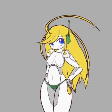 1:1 aspect ratio, 1girl, alternative bust size, animated, blonde, blue eyes, breast expansion, breasts, cave story, curly brace, female, gigantic breasts, green panties, huge breasts, long hair
