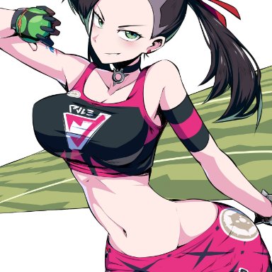 1girls, 2019, abs, aged up, alternate breast size, alternate outfit, armband, armpits, asymmetrical hair, bare shoulders, belly, black hair, breasts, choker, cleavage