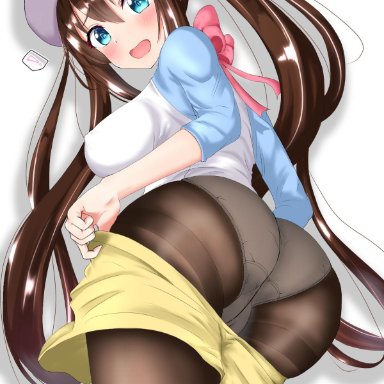 1girls, ass, big ass, big breasts, blue eyes, brown hair, eye contact, female, female only, half-closed eyes, human, long hair, looking at viewer, minazu, nintendo