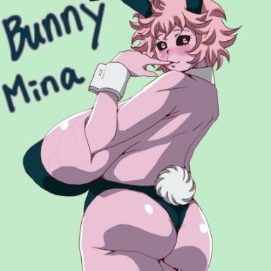 back view, big ass, big breasts, bunny girl, bunnysuit, gigantic breasts, huge ass, huge breasts, inacap10, large breasts, mina ashido, my hero academia, pink hair, pink skin, veiny breasts