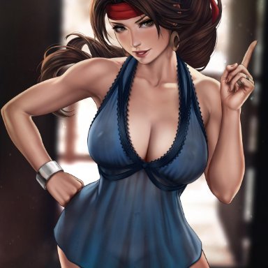 babydoll, blue lingerie, breasts, brown eyes, brown hair, dandon fuga, final fantasy, final fantasy vii, final fantasy vii remake, jessie rasberry, lingerie, long hair, nude, nude female, pussy