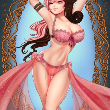 belly, belly dancer, belly dancer outfit, liilca, multicolored hair, neo (rwby), rwby