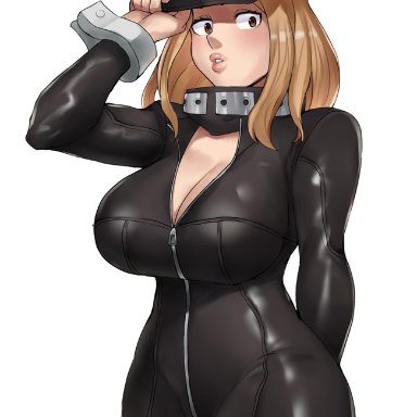 big breasts, blonde hair, bodysuit, camie utsushimi, cleavage, ethan-san, female only, hero outfit(mha), my hero academia, solo, thick thighs, zipper pull tab