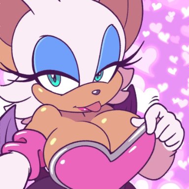 bat, bimbo, blue eyeshadow, cleavage, clothing, makeup, omegasunburst, rouge the bat, shortstack, snapchat, sonic (series), tan, white hair, wings