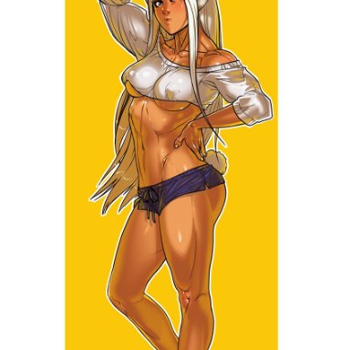 1girls, breasts, bunny ears, bunny tail, cleavage, dark skin, dark-skinned female, erect nipples, female, female only, ganassa, looking at viewer, miruko, my hero academia, nipples