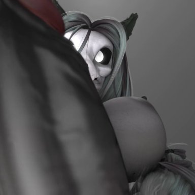 1futa, 3d, abs, animated, anthro, areolae, armpits, big breasts, big penis, black fur, black hair, black nipples, black penis, black sclera, bone