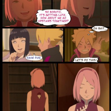 black eyes, black hair, blonde hair, blue eyes, blue hair, bob cut, boruto: naruto next generations, comic, glasses, green eyes, hyuuga hinata, naruto, naruto (series), older female, pink hair