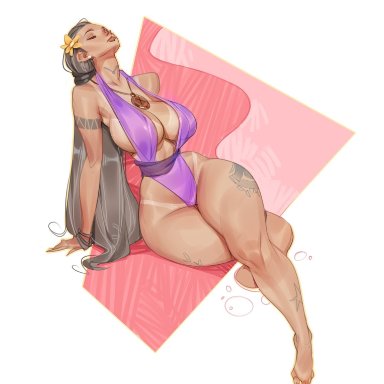 1girls, ass, big ass, big breasts, bottom heavy, breasts, character request, cleavage, closed eyes, curvy, dark skin, dark-skinned female, female, female only, hourglass figure