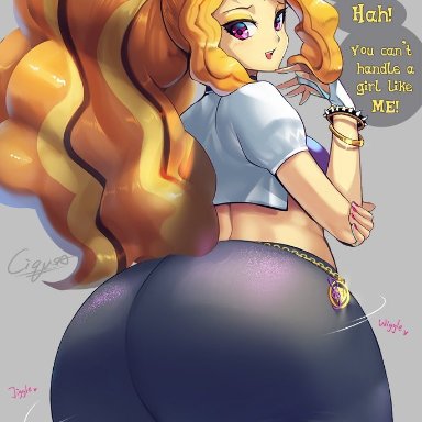 1girls, adagio dazzle, ass, ass shake, big ass, blonde hair, bubble butt, cigusaover18, equestria girls, female, female only, huge ass, looking back, my little pony, pants