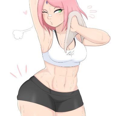 1girls, abs, big breasts, breasts, cleavage, female, female only, jinu, large breasts, muscles, muscular, muscular female, naruto, sakura haruno, solo