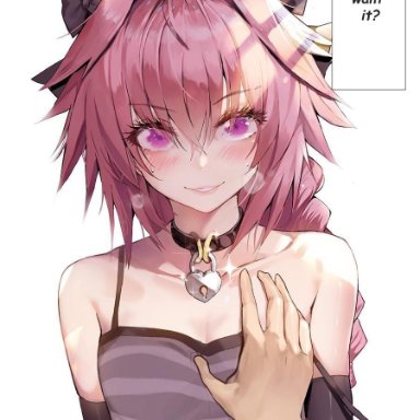 astolfo (fate), bcollar, eto (nistavilo2), fate (series), femboy, flat chest, hand on chest, padlock, tagme, trap
