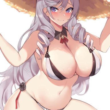 1girls, algerie, azur lane, big breasts, blush, breasts, cleavage, female, female only, huge breasts, kuavera, large breasts, looking at viewer, solo, thick thighs