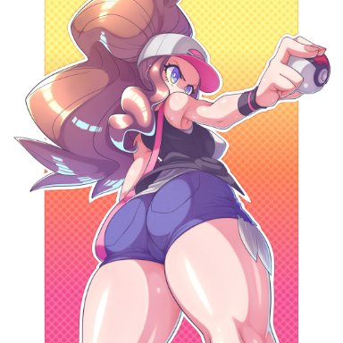 1girls, aged up, alternate breast size, angry, ass, bag, big ass, big breasts, blue eyes, brown hair, dat ass, female, hat, high resolution, hilda (pokemon)