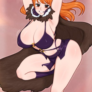 1girls, afrobull, big breasts, bra, breasts, cleavage, female, female only, large breasts, looking at viewer, nami, one piece, solo